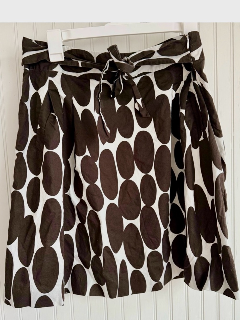 Ann Taylor Polka Dot Mini Skirt Size 10 Tie-Waist - Geometric Brown Pattern